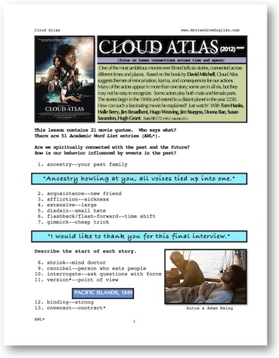 Cloud Atlas first page of whole movie ESL lesson for Movies Grow English
